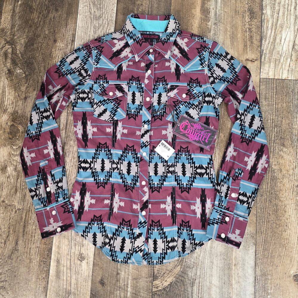 Rock & Roll Cowgirl Aztec Western Pearl Snap Shirt NWT Size Small